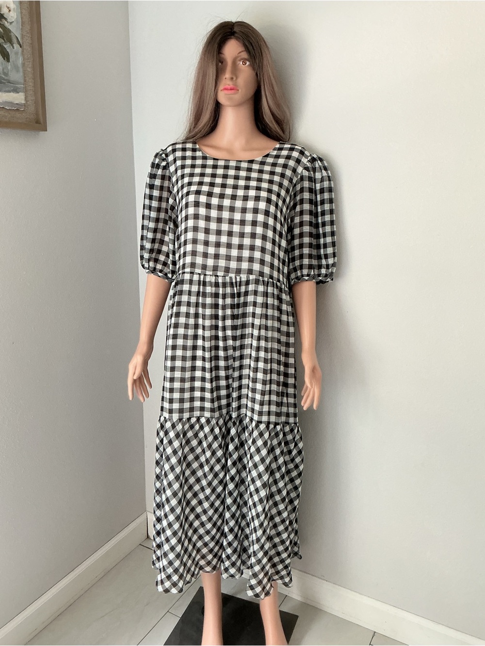 Vici Black and White Gingham Maxi Dress